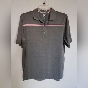Footjoy Men's Golf Polo Heathered Gray with Ribbon Stripe ~ Size Large